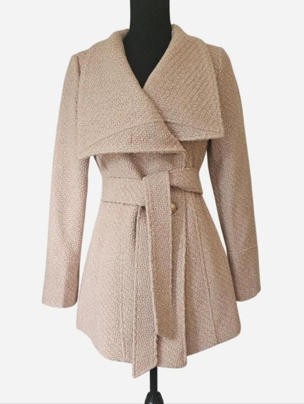 JESSICA SIMPSON Women's Blush Textured/ Woven Wrap Belted Pea Coat. Size XS